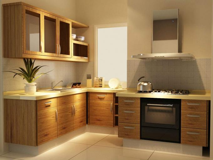 Armadio da cucina di legno del bordo della melammina del grano/armadietti di legno moderni domestici della cucina